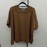 Zenana Outfitters Women's Size 2X/3X Brown Ribbed Short Sleeve Shirt