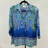Chico's Women's Size M Blue Paisley Long Sleeve Shirt