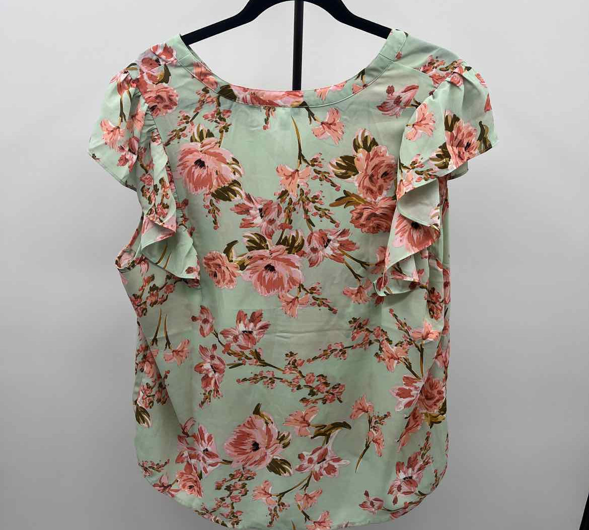 DR2 Women's Size XL Green Floral Short Sleeve Shirt