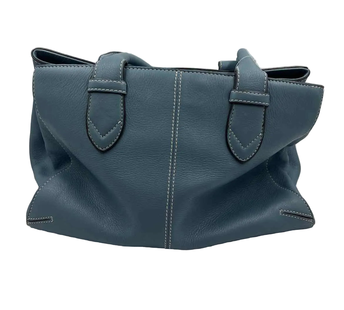 FRANKLIN COVEY Blue Pebble Leather Handled Tote Bag Purse