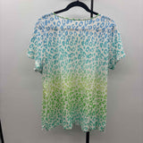 Belle by Kim Gravel Women's Size L Blue Animal Print Short Sleeve Shirt