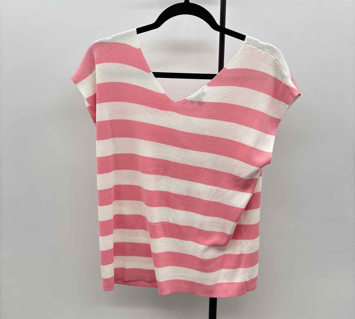 Talbots Women's Size L Pink Stripe Short Sleeve Shirt