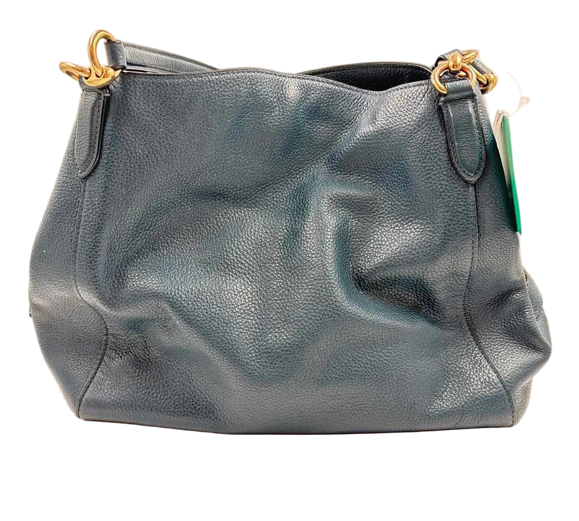 Back COACH Teal Pebble Leather HALLIE Shoulder Bag Purse