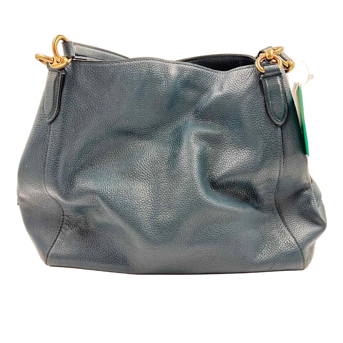 Back COACH Teal Pebble Leather HALLIE Shoulder Bag Purse