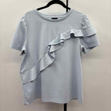 Ann Taylor Women's Size L Blue Solid Short Sleeve Shirt