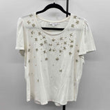 Chico's Women's Size S White Beaded Short Sleeve Shirt