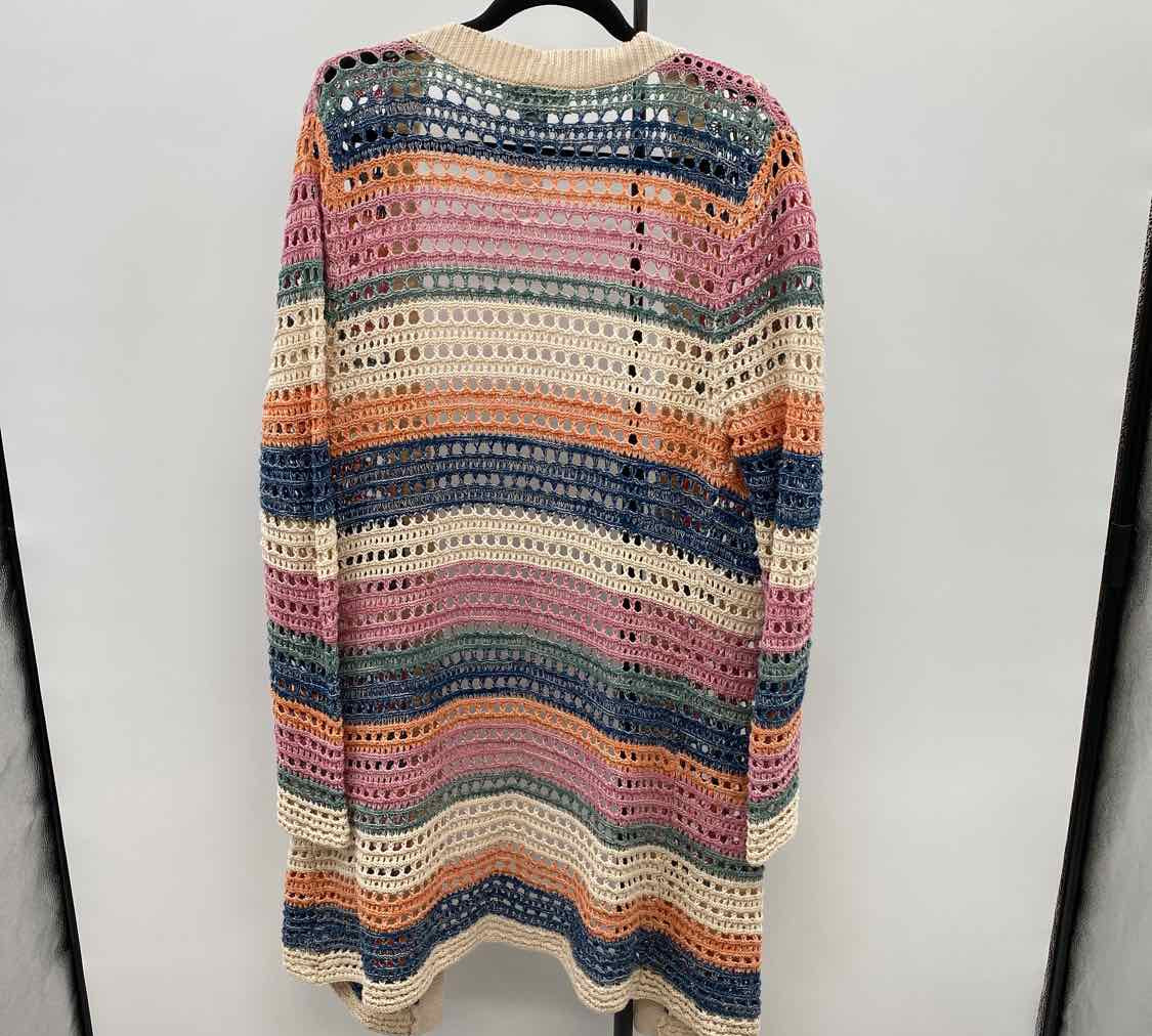 Natural Women's Size L Ivory Stripe Cardigan
