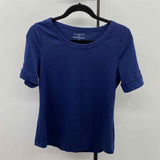 Talbots Women's Size LP Navy Solid Short Sleeve Shirt