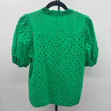 Pretty Garden Women's Size S Green Eyelet Short Sleeve Shirt