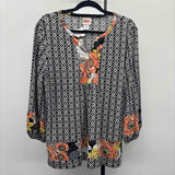 Ruby Rd. Women's Size M Black Floral Long Sleeve Shirt