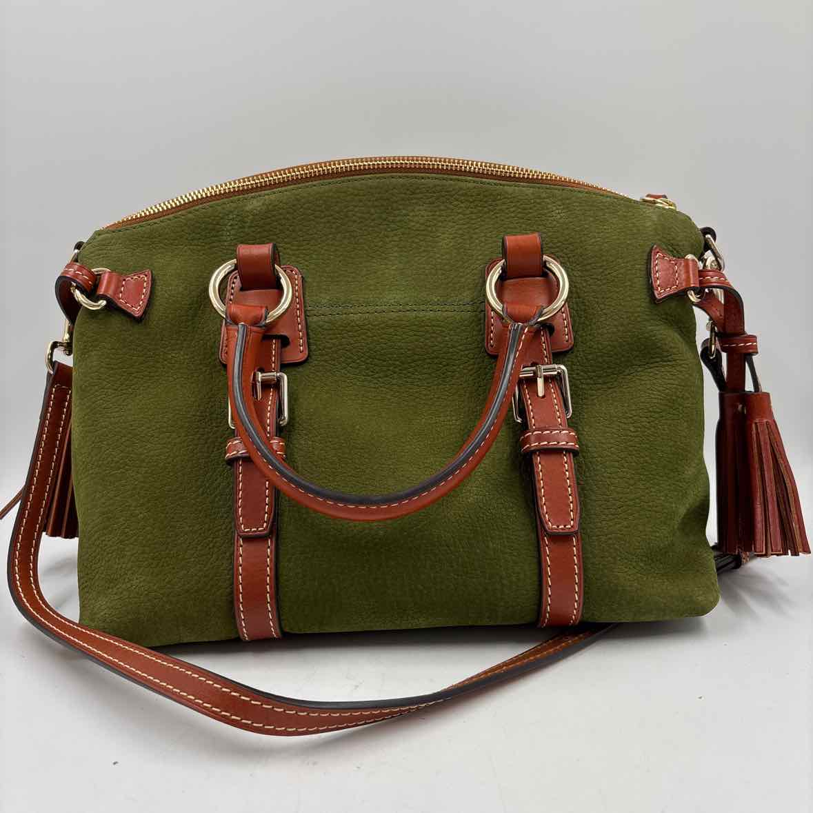 Back DOONEY & BOURKE Olive Green Suede BRISTOL Satchel w/Crossbody Strap