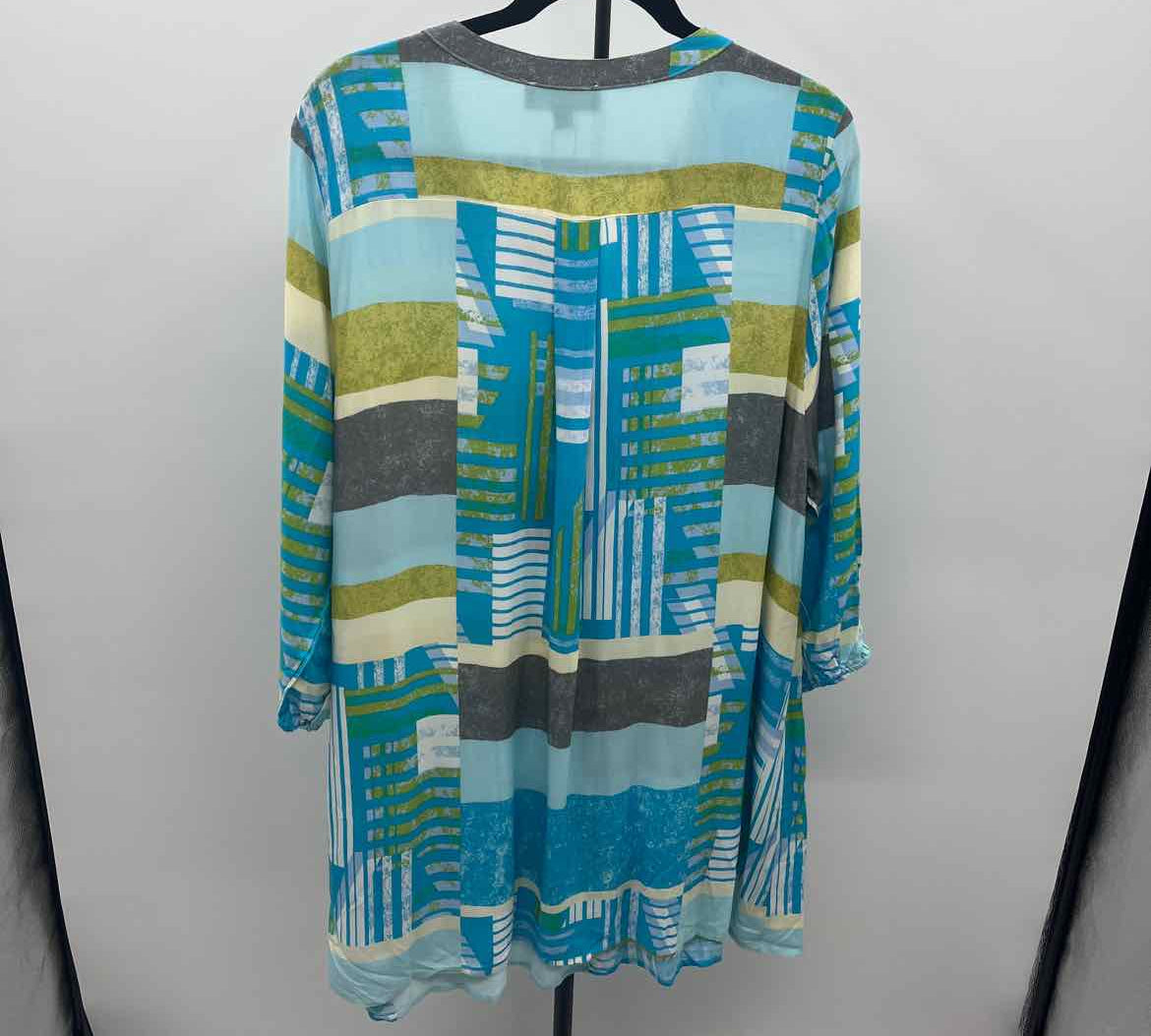 Arna York Women's Size 1X Turquoise Abstract Tunic