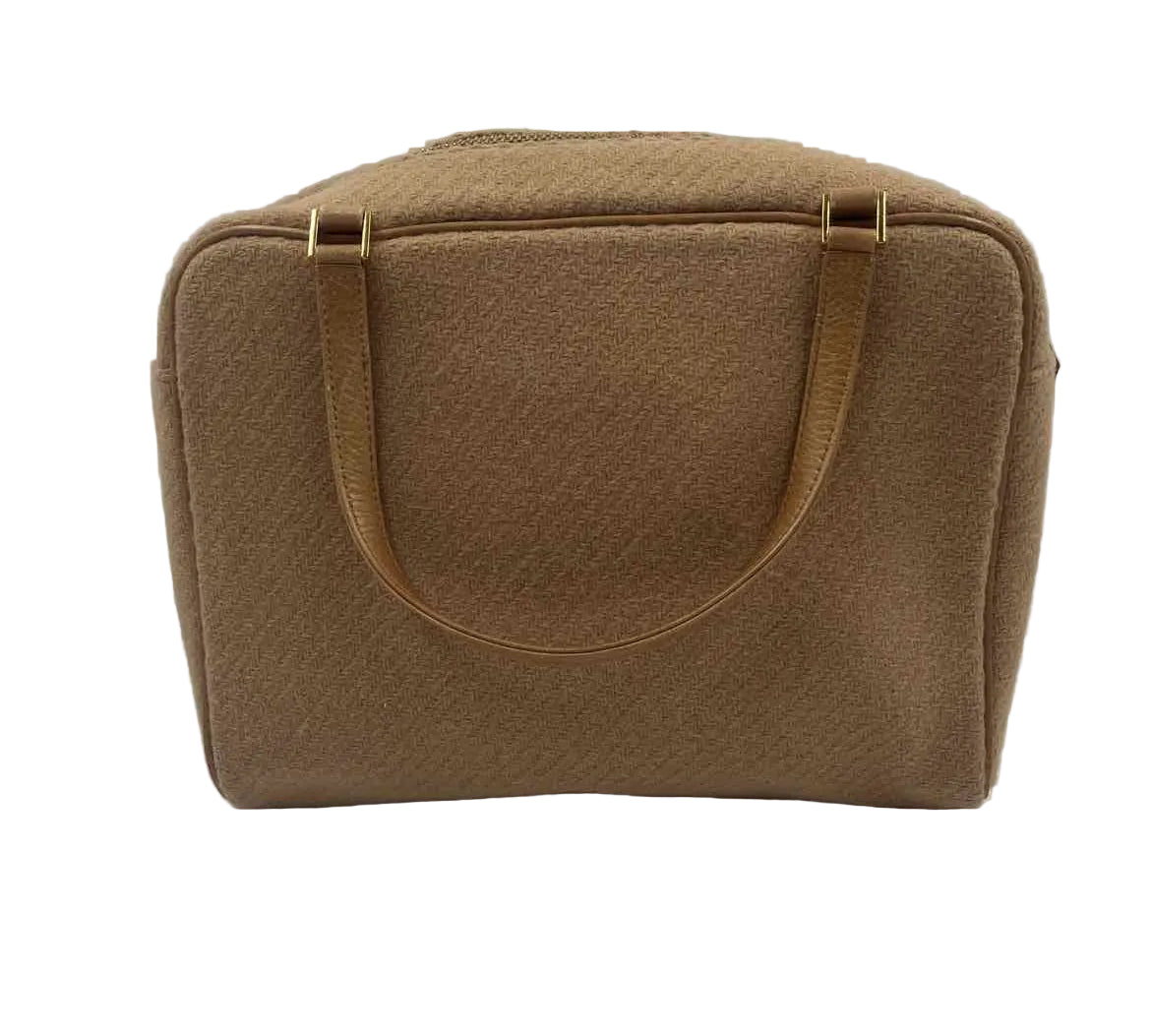 Back KATE SPADE NY Camel Wool Blend Handled Purse w/Leather Floral Detailing