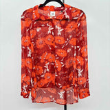 CABI Women's Size S Red Floral Long Sleeve Shirt