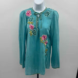 Johnny Was Women's Size S Aqua Floral Long Sleeve Shirt