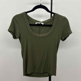 Frame Women's Size XS Green Ribbed Short Sleeve Shirt