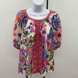 Johnny Was Women's Size M Pink Floral Short Sleeve Shirt