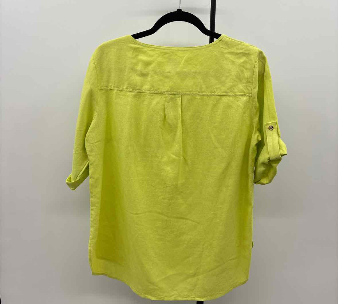 Anne Klein Women's Size L Yellow Solid Short Sleeve Shirt