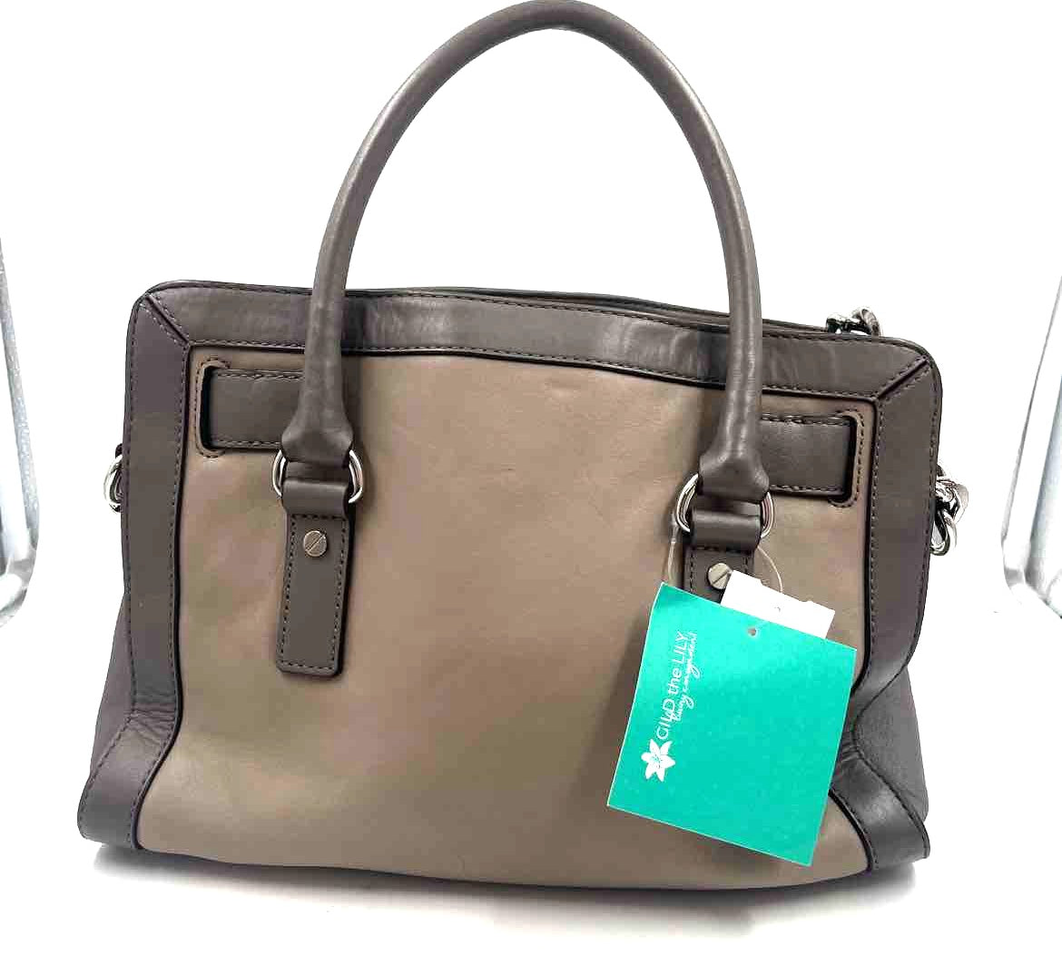 MICHAEL KORS Two-Tone Taupe Leather HAMILTON Satchel w/Opt Crossbody Strap