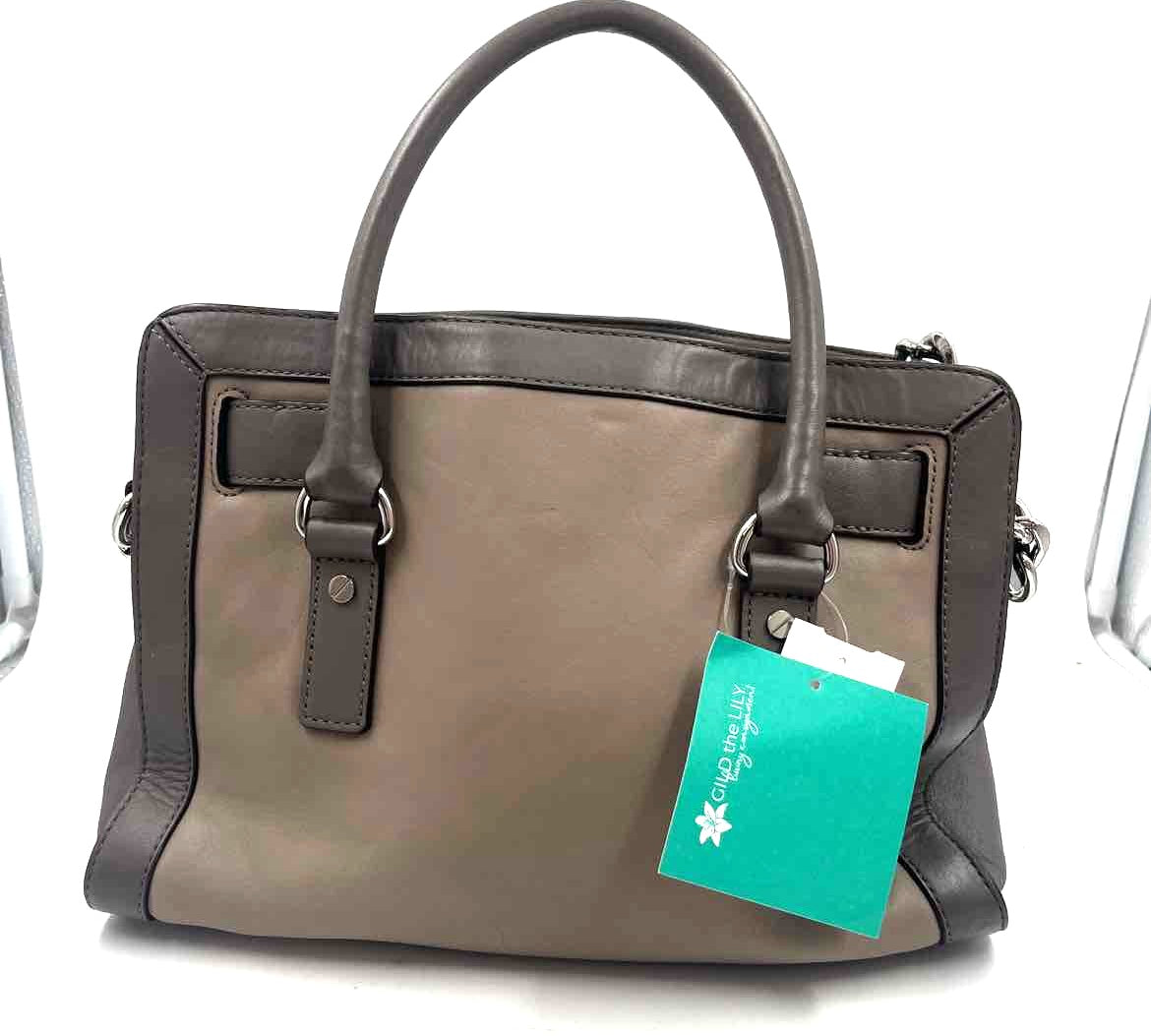 Back MICHAEL KORS Two-Tone Taupe Leather HAMILTON Satchel w/Optional Crossbody Strap