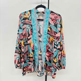 Colleen Lopez Women's Size M Black Floral Cardigan
