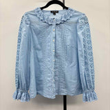 J Crew Women's Size XS Blue Eyelet Long Sleeve Shirt