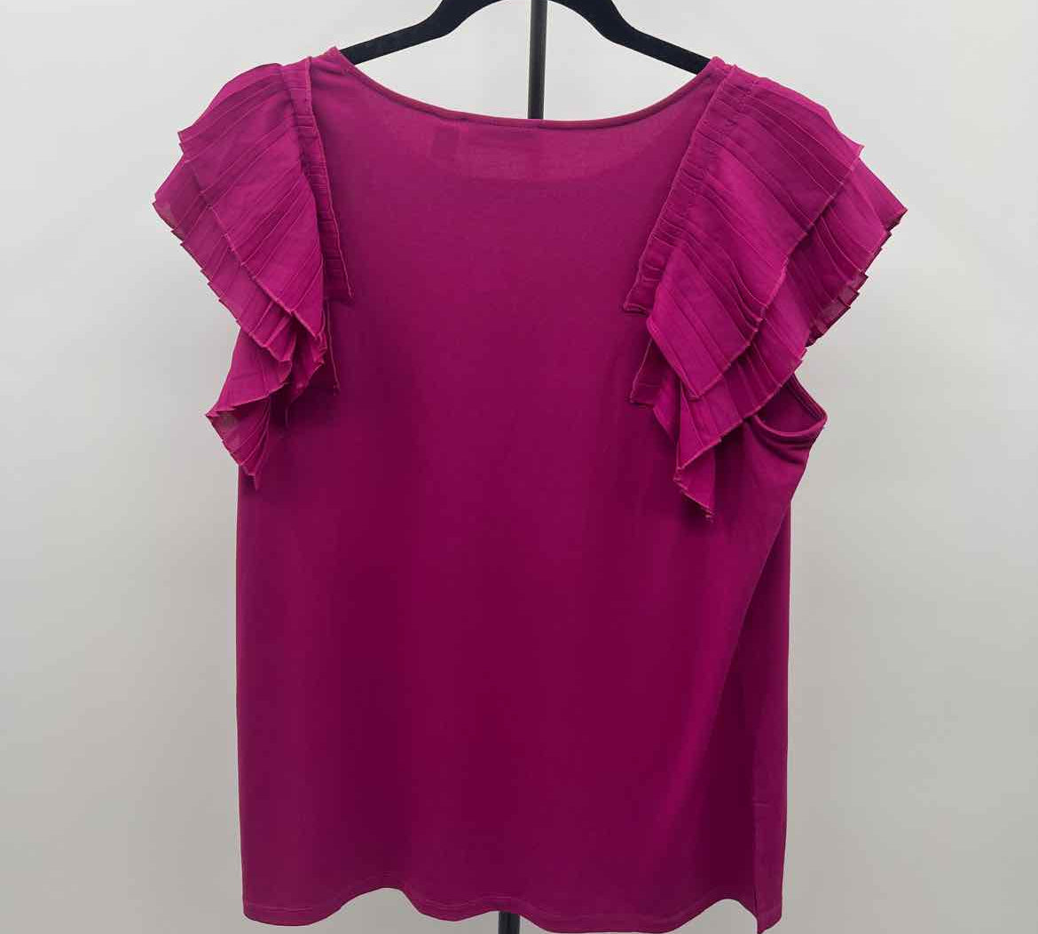 Susan Graver Women's Size L Magenta Solid Short Sleeve Shirt