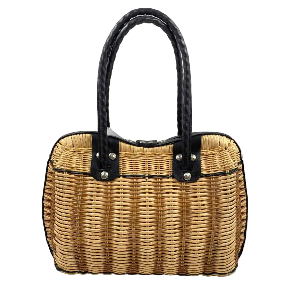 Back PATRICIA NASH Woven Natural Wicker & Leather LUCENA Frame Satchel Purse