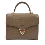 ASPINAL of LONDON Tan Croc-Embossed Patent Leather MIDI MAYFAIR Satchel Purse w/Opt Crossbody
