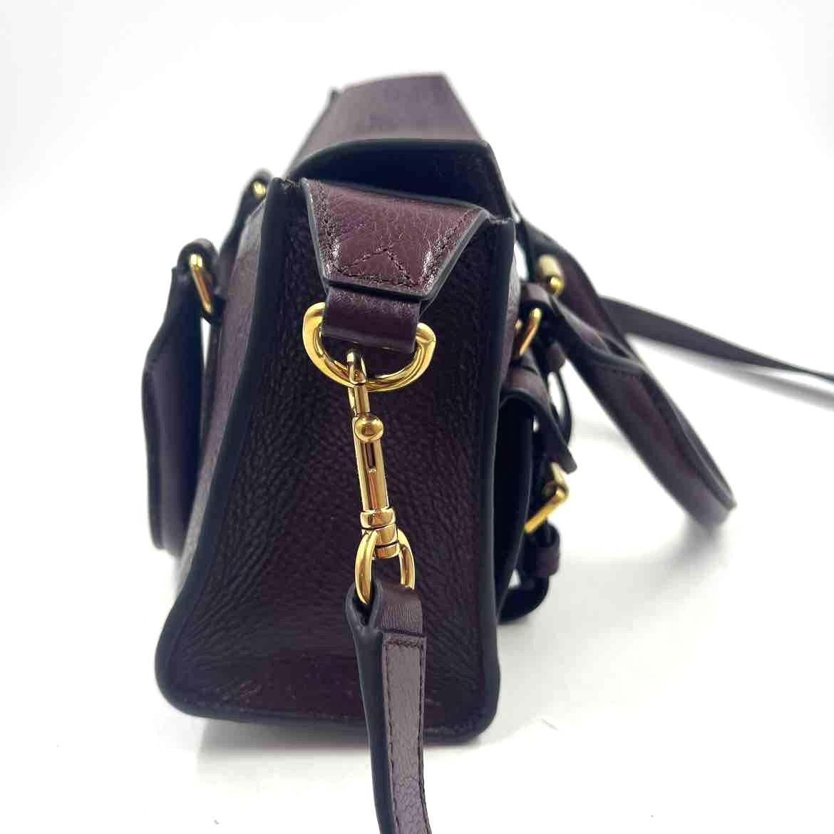 Side MULBERRY Oxblood Pebble Leather MINI ROXANNE Handled Satchel Purse w/Crossbody Strap