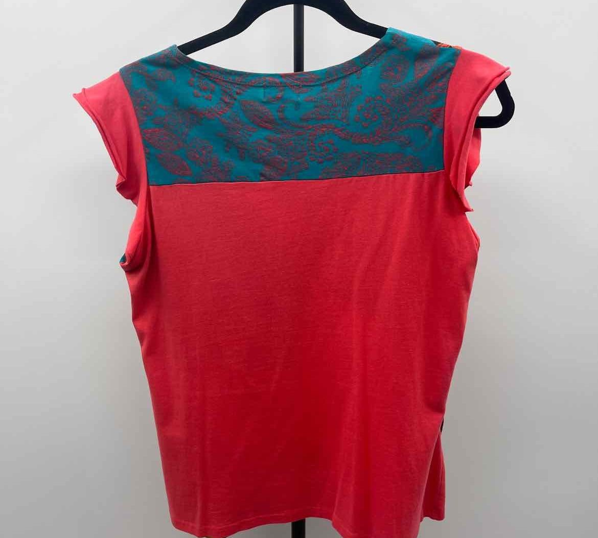 coline Women's Size XL Teal Abstract Short Sleeve Shirt