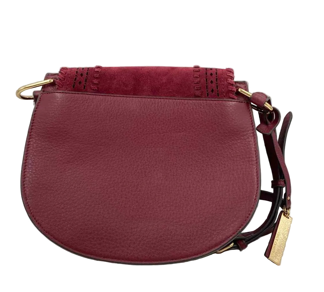 Back VINCE CAMUTO Cranberry Pebble/Suede Leather KIRIE Crossbody Purse w/WhipStitch Detailing