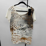 Daisy Fuentes Women's Size 2X White Animal Print Short Sleeve Shirt