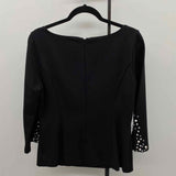 White House Black Market Women's Size M Black Beaded Long Sleeve Shirt
