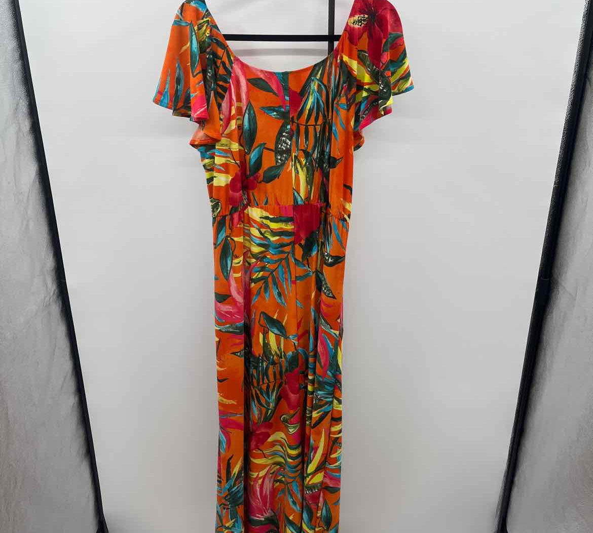 Attitudes by Renee Women's Size 14 Orange Leaf Dress