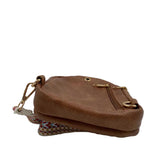 YUERMEI Caramel Brown Vegan Leather SlingBag Purse w/Guitar Strap Crossbody