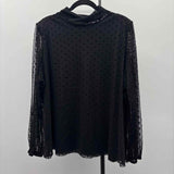 Calvin Klein Women's Size 2X Black dotted Long Sleeve Shirt