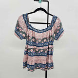 Lucky Brand Women's Size L Blue Floral Short Sleeve Shirt