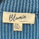 blumin Women's Size 2X Blue Ribbed Long Sleeve Shirt