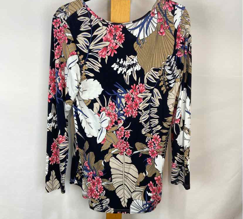 Longyuan Women's Size L Navy Floral Long Sleeve Shirt