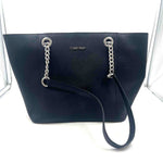 CALVIN KLEIN Black Saffiano Leather HAYDEN Tote Bag Purse w/ChainLink & Leather Handles