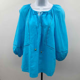 Trina Turk Women's Size S Turquoise Solid Long Sleeve Shirt
