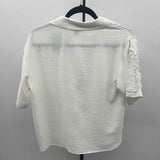 Cece Women's Size S White Textured Short Sleeve Shirt