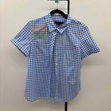 Tommy Hilfiger Women's Size M Blue Gingham Short Sleeve Shirt