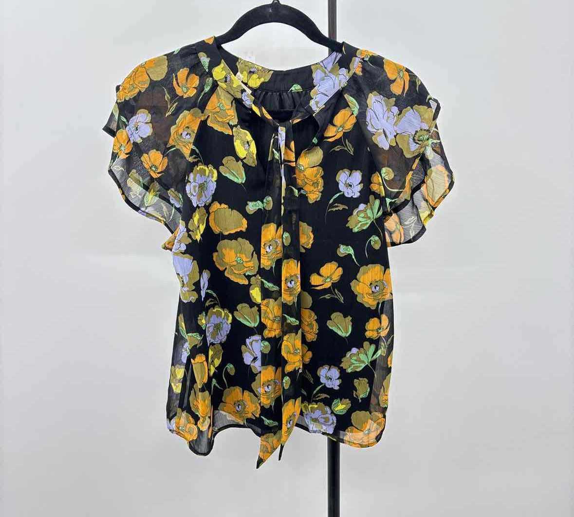 Melloday Women's Size M Black Floral Short Sleeve Shirt
