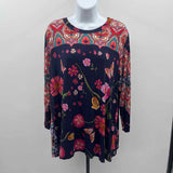 Johnny Was Women's Size XL Navy Floral Long Sleeve Shirt