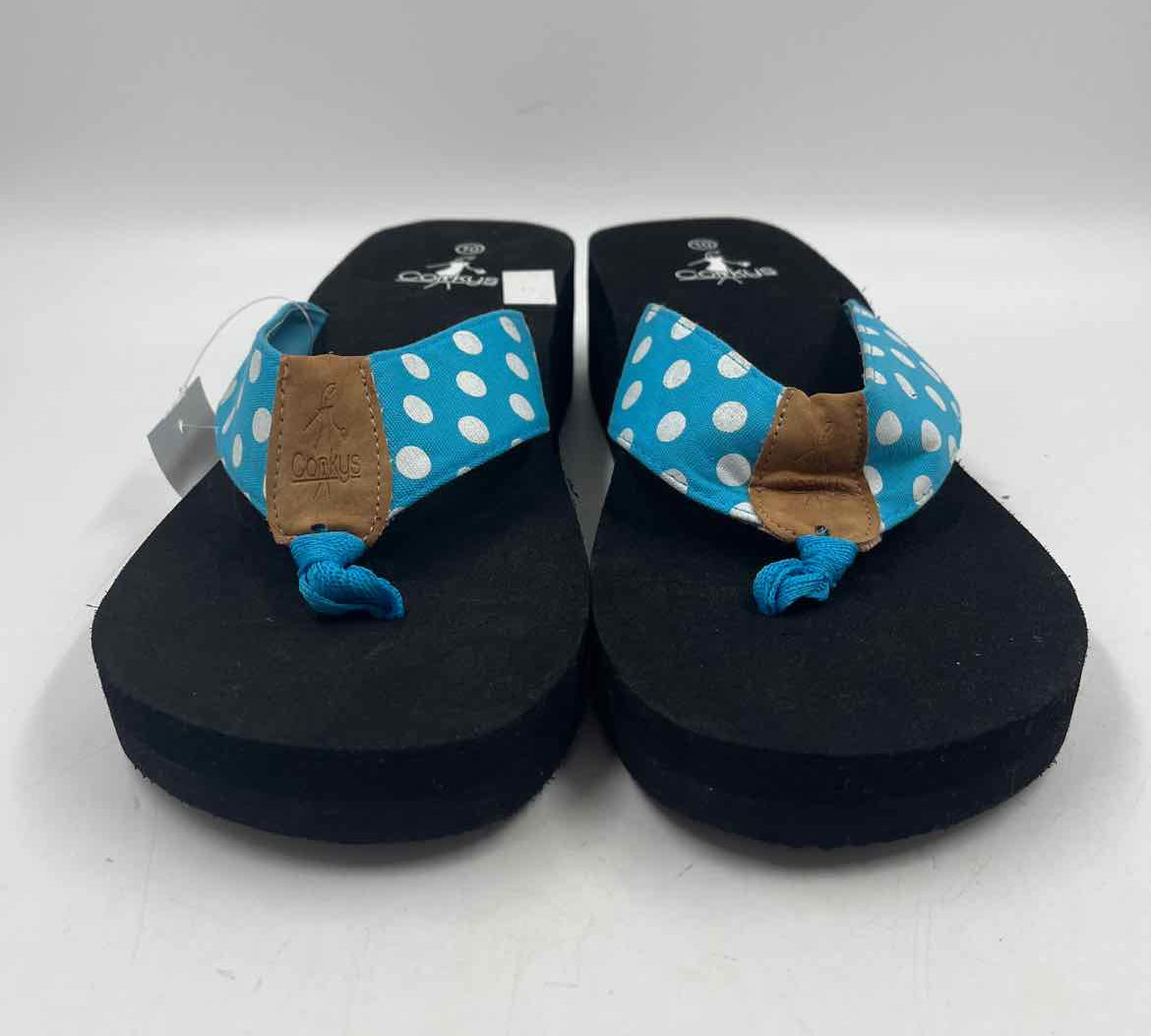 Corkys Women's Shoe Size 10 Turquoise dotted Flip Flops