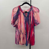 Cable & Gauge Women's Size XL Pink Abstract Short Sleeve Shirt