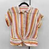 Lou & Grey Women's Size M Beige Stripe Short Sleeve Shirt