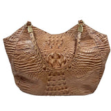 BRAHMIN Chestnut Brown Croc-Embossed Leather Handled Shoulder Bag Purse 25th Anniv Edition